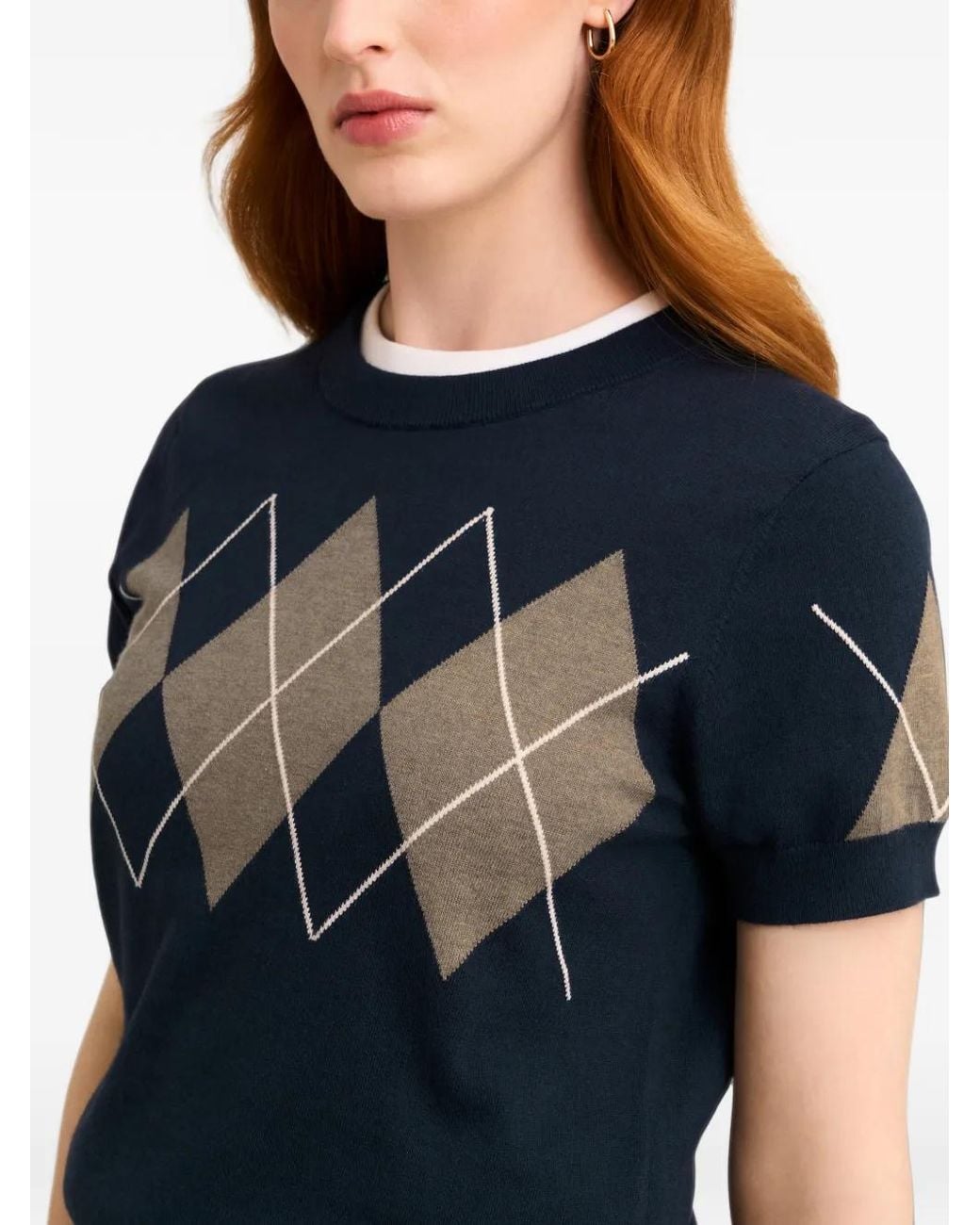 Pringle of Scotland Blue Argyle-Pattern Short-Sleeve T-Shirt
