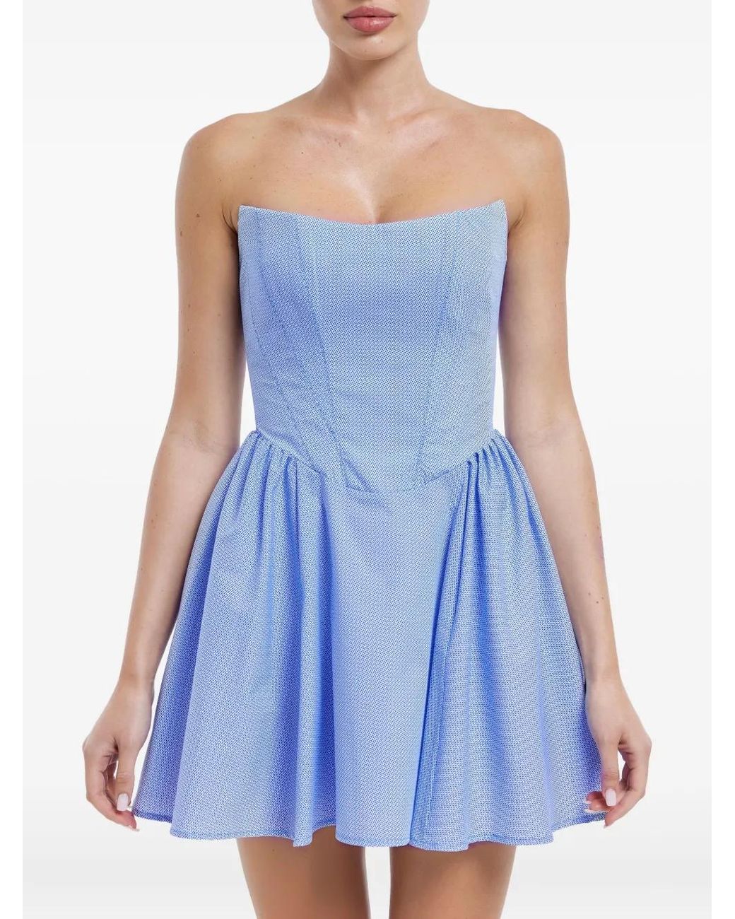 POST MERIDIEM Blue Tuck Corset Mini Dress