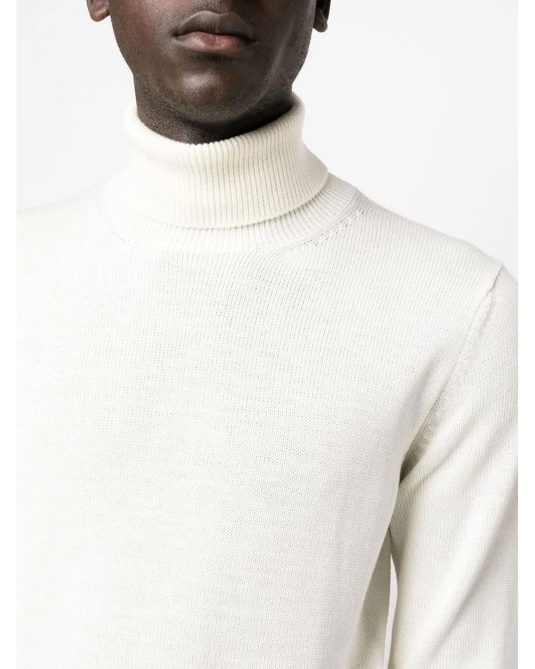 Roberto Collina White Ribbed Hem Roll-Neck Sweater for men