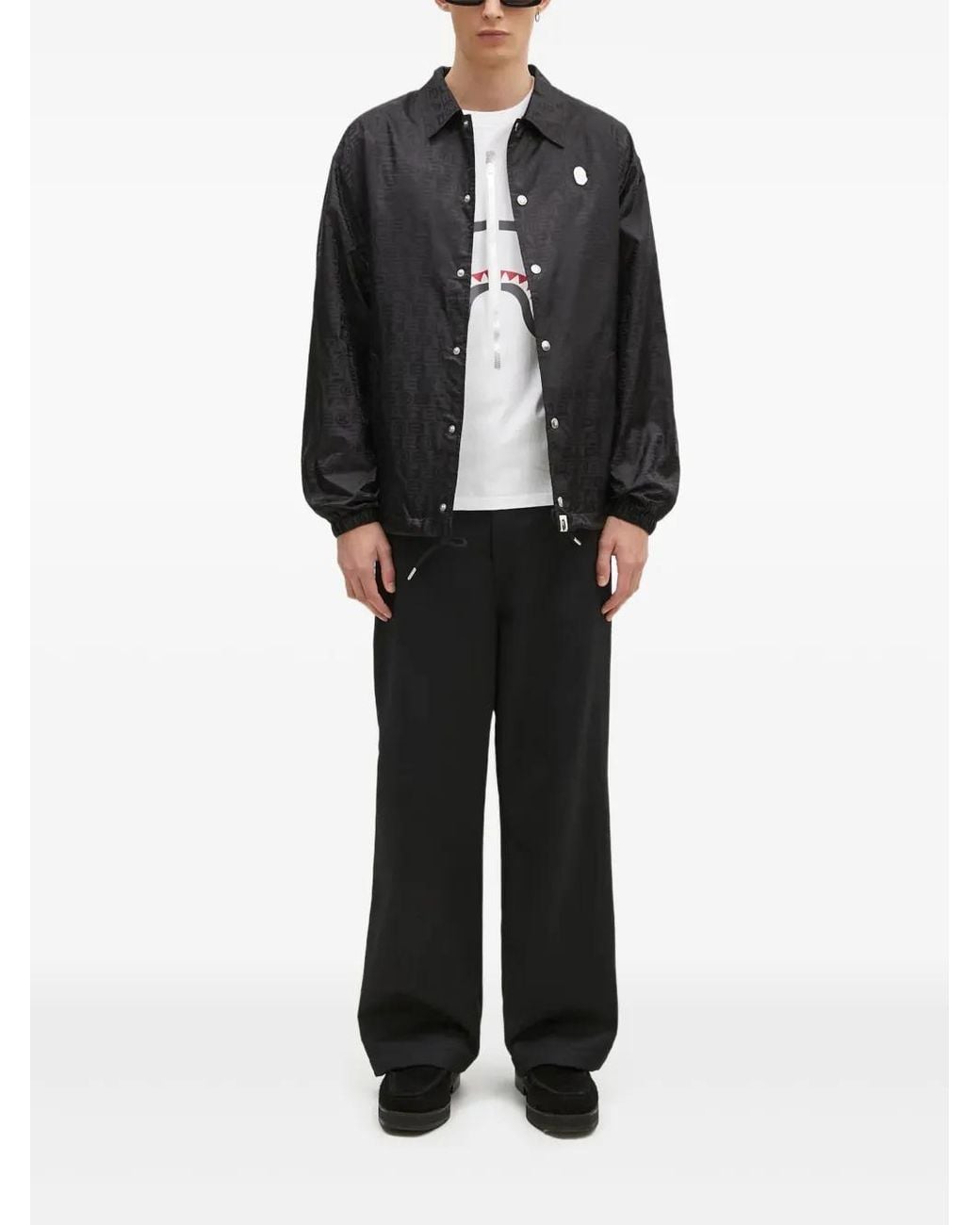 A Bathing Ape Black Logo-Pattern Shirt Jacket for men