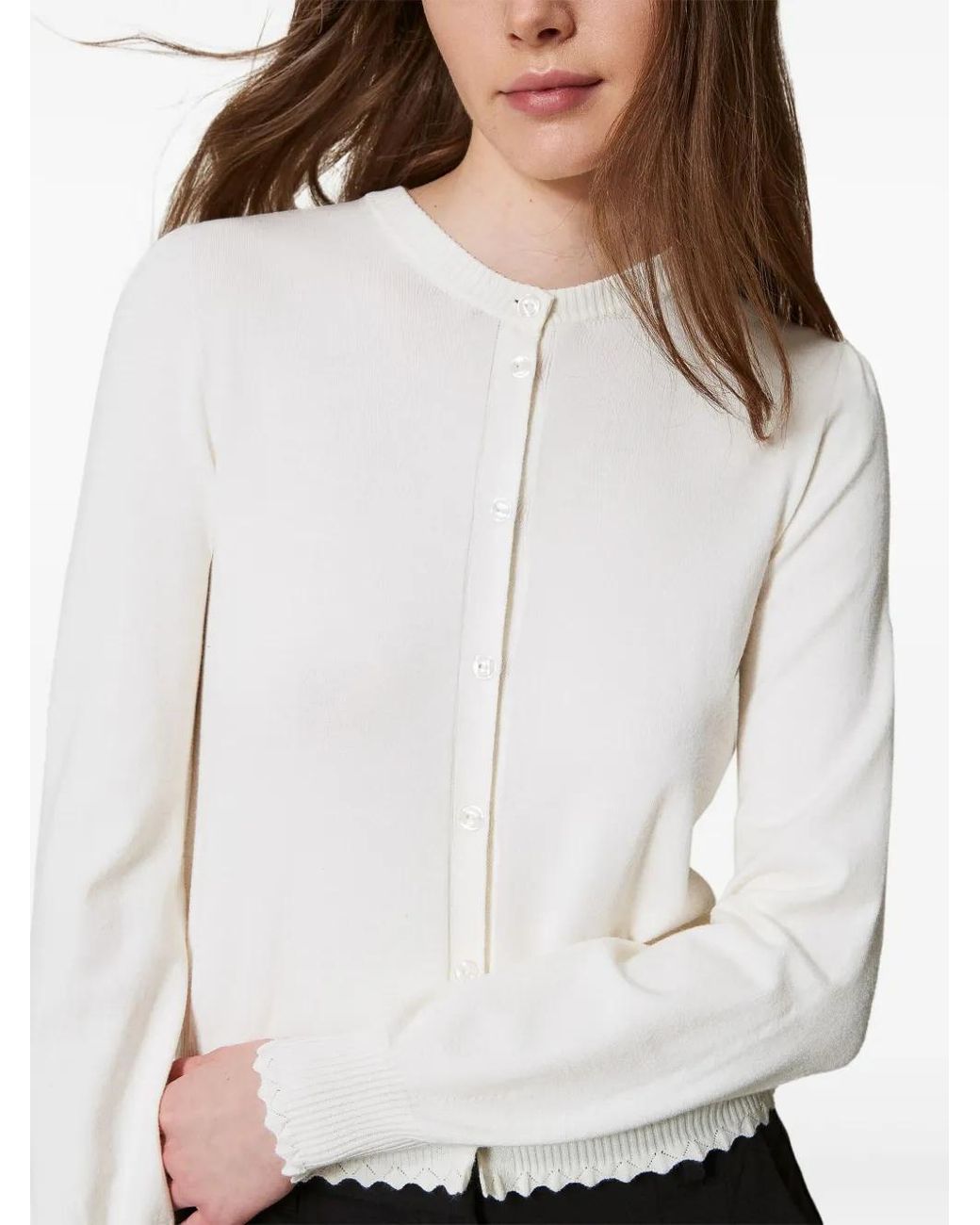 Twinset White Scallop-Trim Cardigan