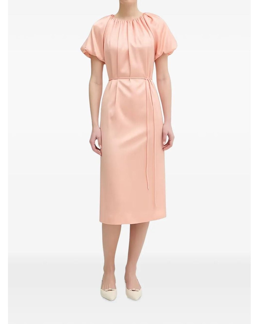 Twinset Pink Cutout Puff-Sleeve Midi Dress