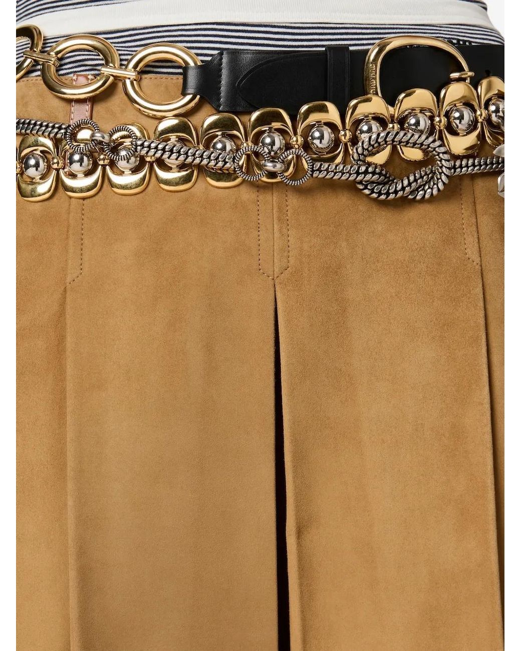 Miu Miu Natural Pleated Suede Skirt