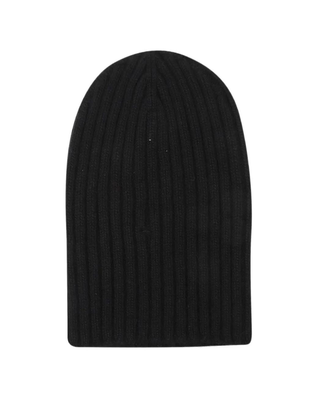 Aragona Black Ribbed-Knit Cashmere Beanie Hat