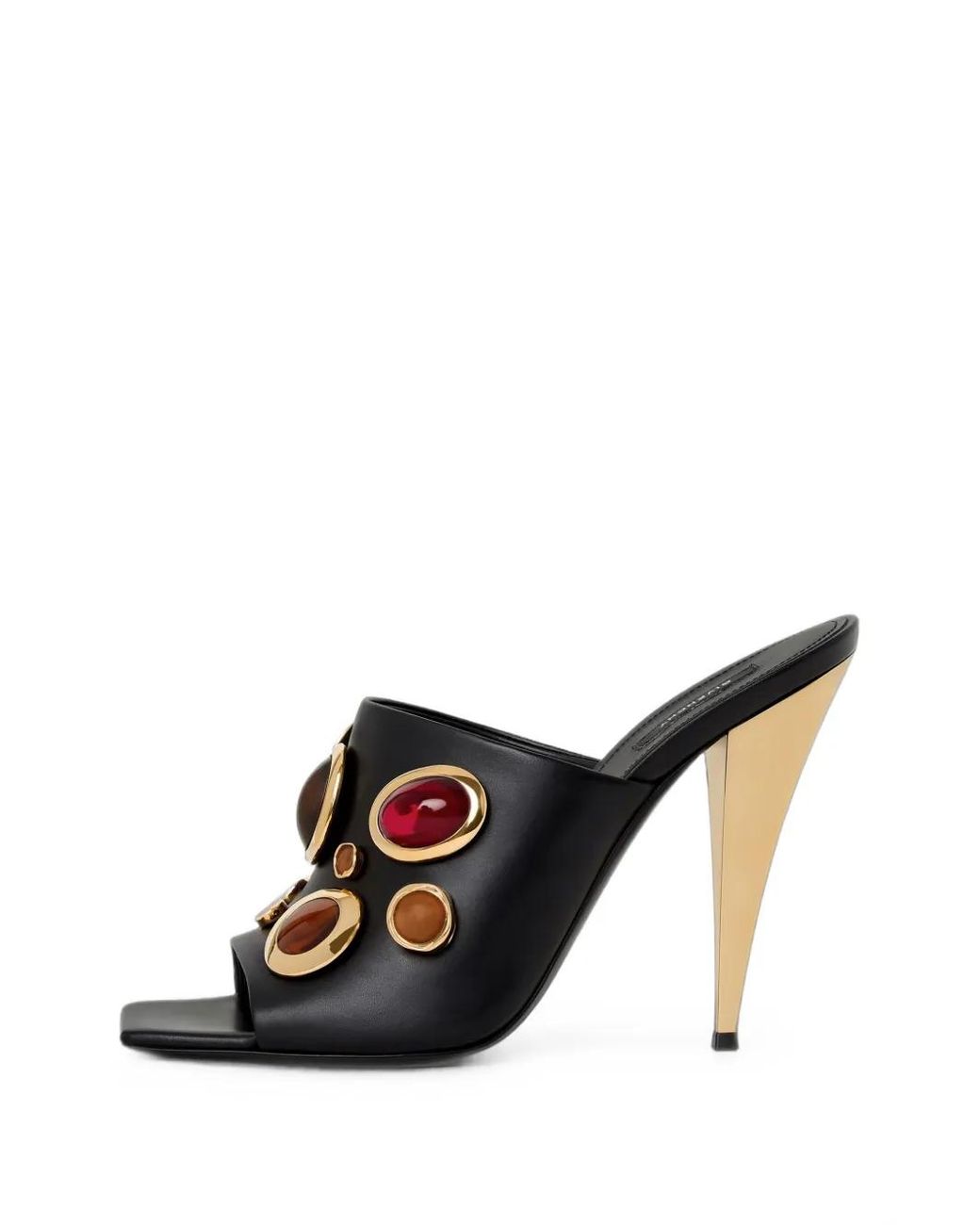 Givenchy White Mules Sliced Carré En Cuir Avec Bijoux