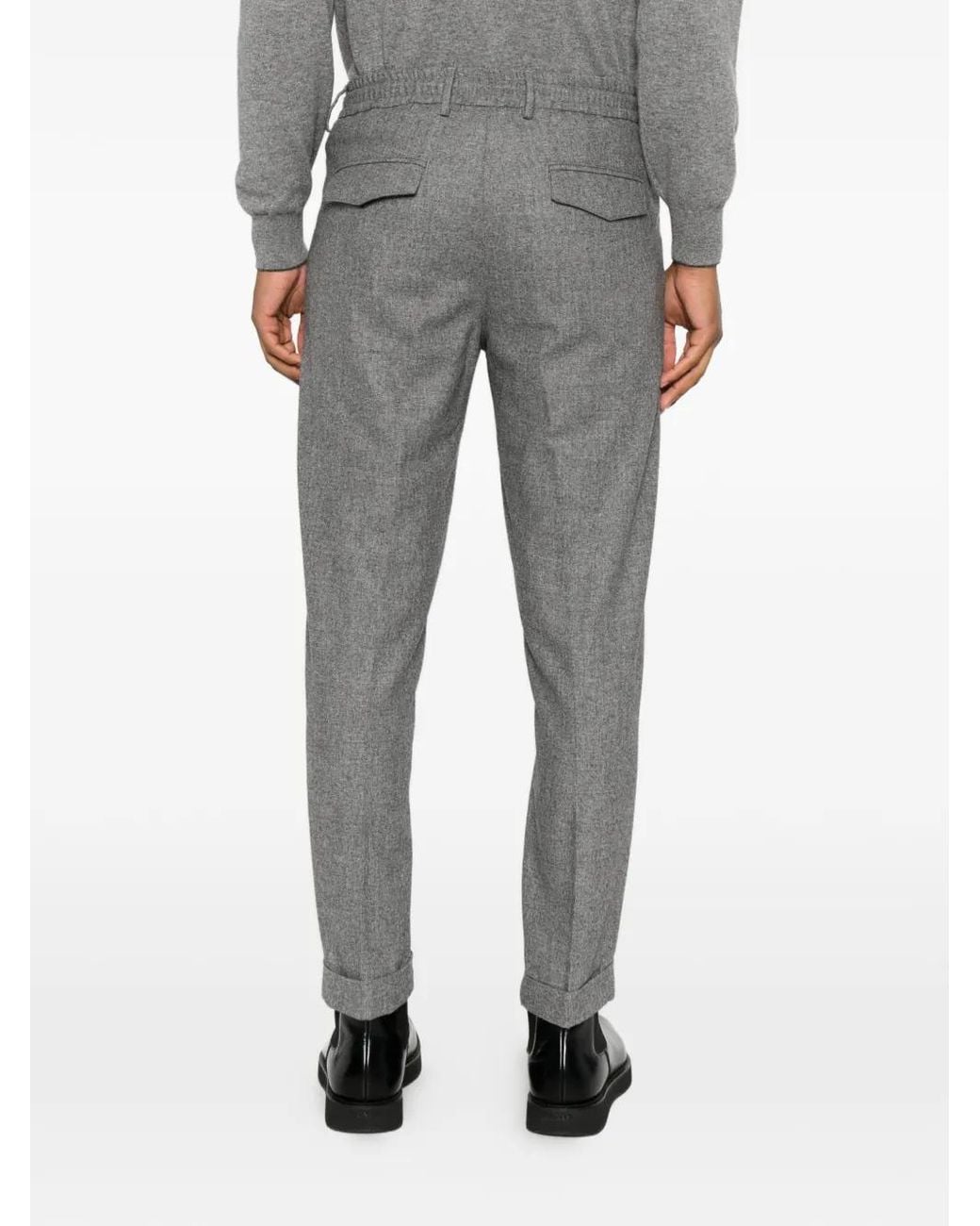 Eleventy Gray Drawstring Pleated Trousers for men