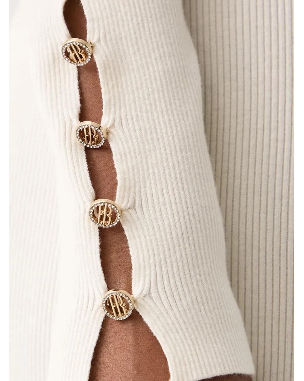 Fracomina White Ribbed-Knit Cut-Out Midi Dress
