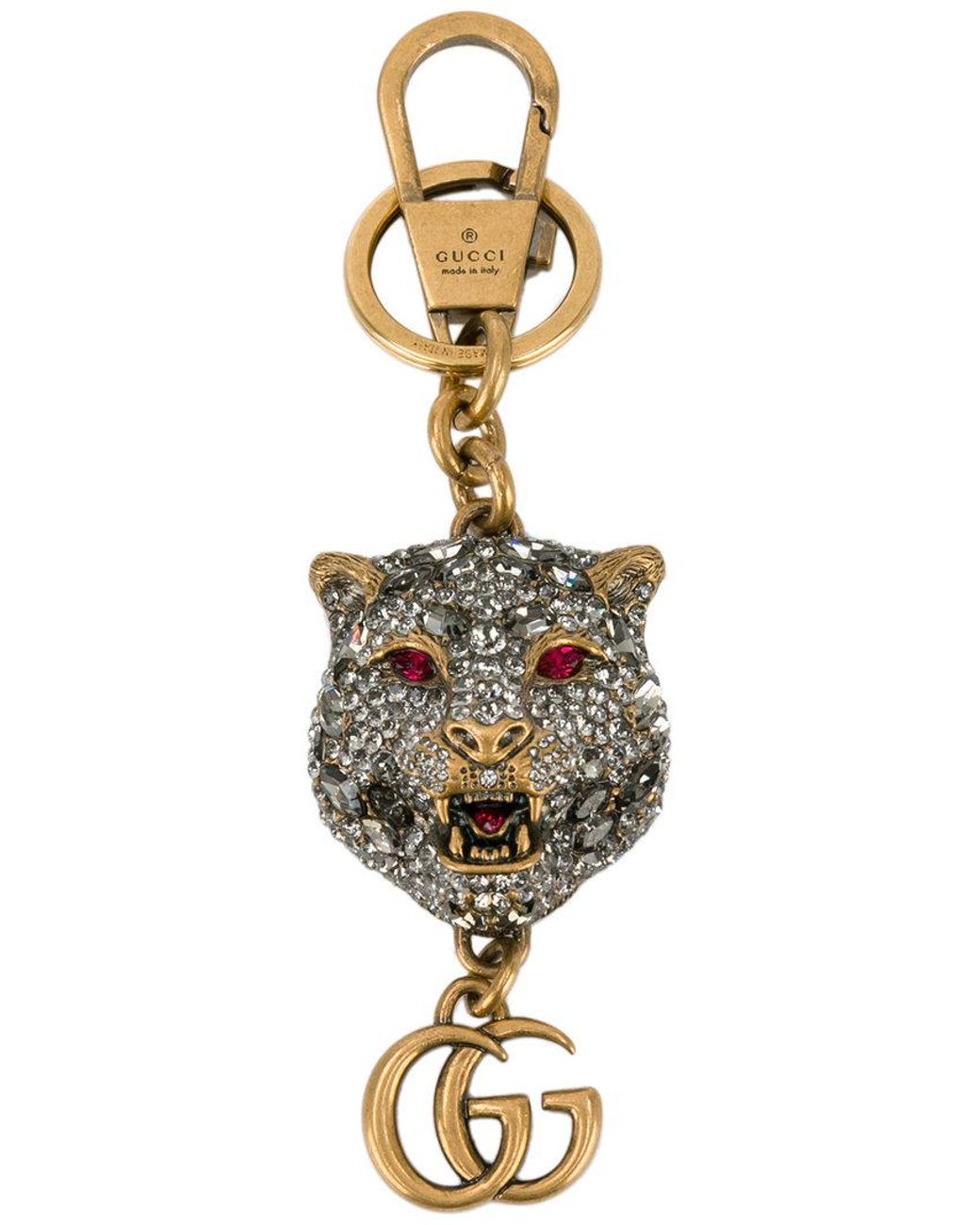 Gucci Crystal-embellished Tiger's Head Keychain in Metallic | Lyst