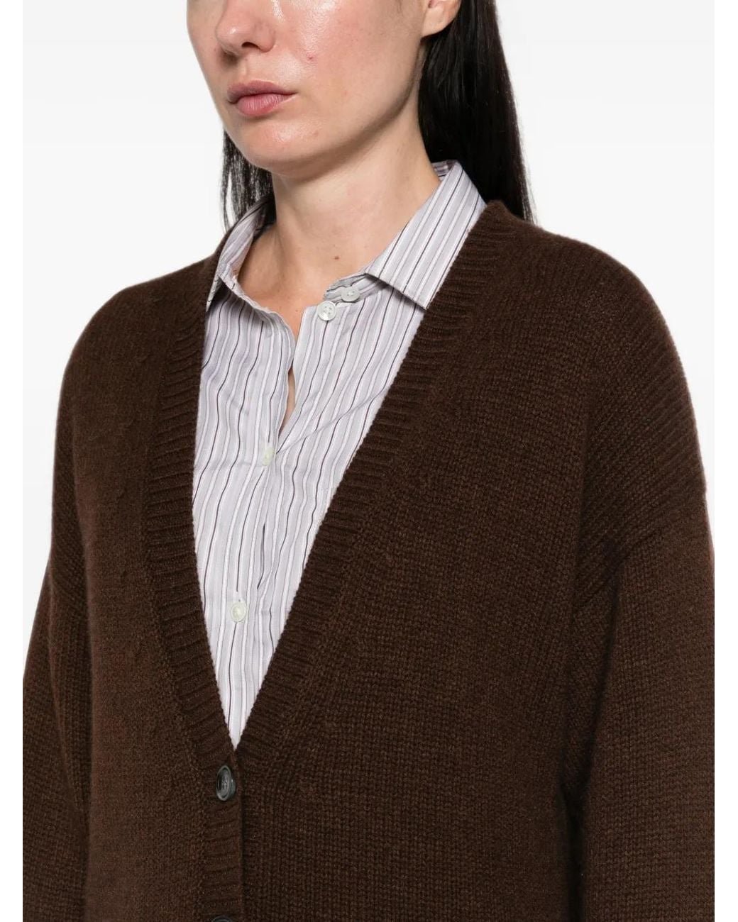 EMERSON RENALDI Brown Ribbed-Knit V-Neck Cardigan