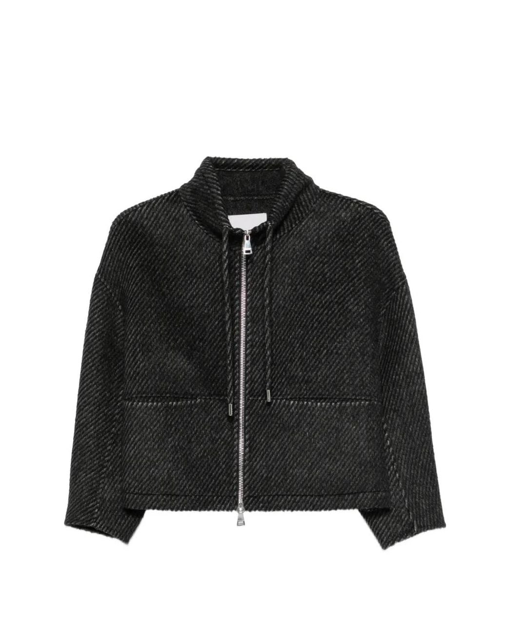 ERMANNO FIRENZE Black Drawstring-Neck Ribbed-Knit Jacket