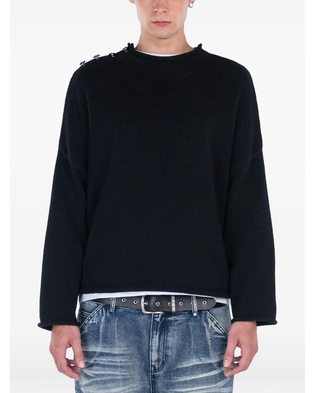 Protémoa Black Buttoned-Shoulder Sweater