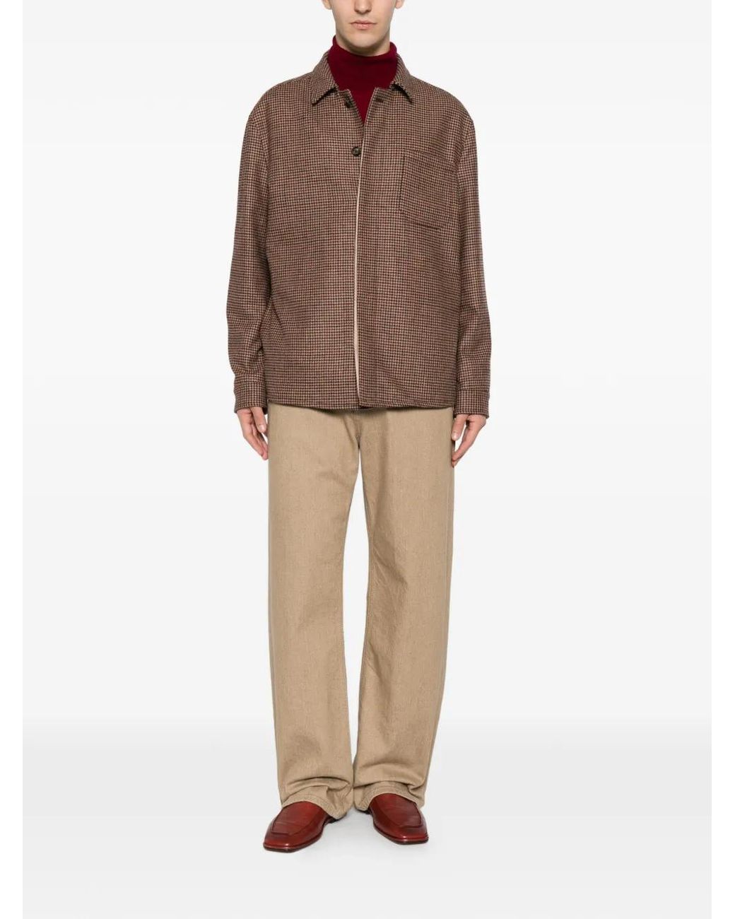 Eleventy Brown Houndstooth-Pattern Shirt Jacket for men