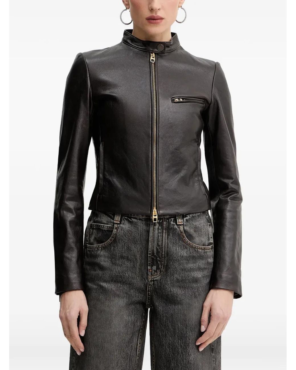 Miss Sixty Zipped Leather Jacket in Black | Lyst