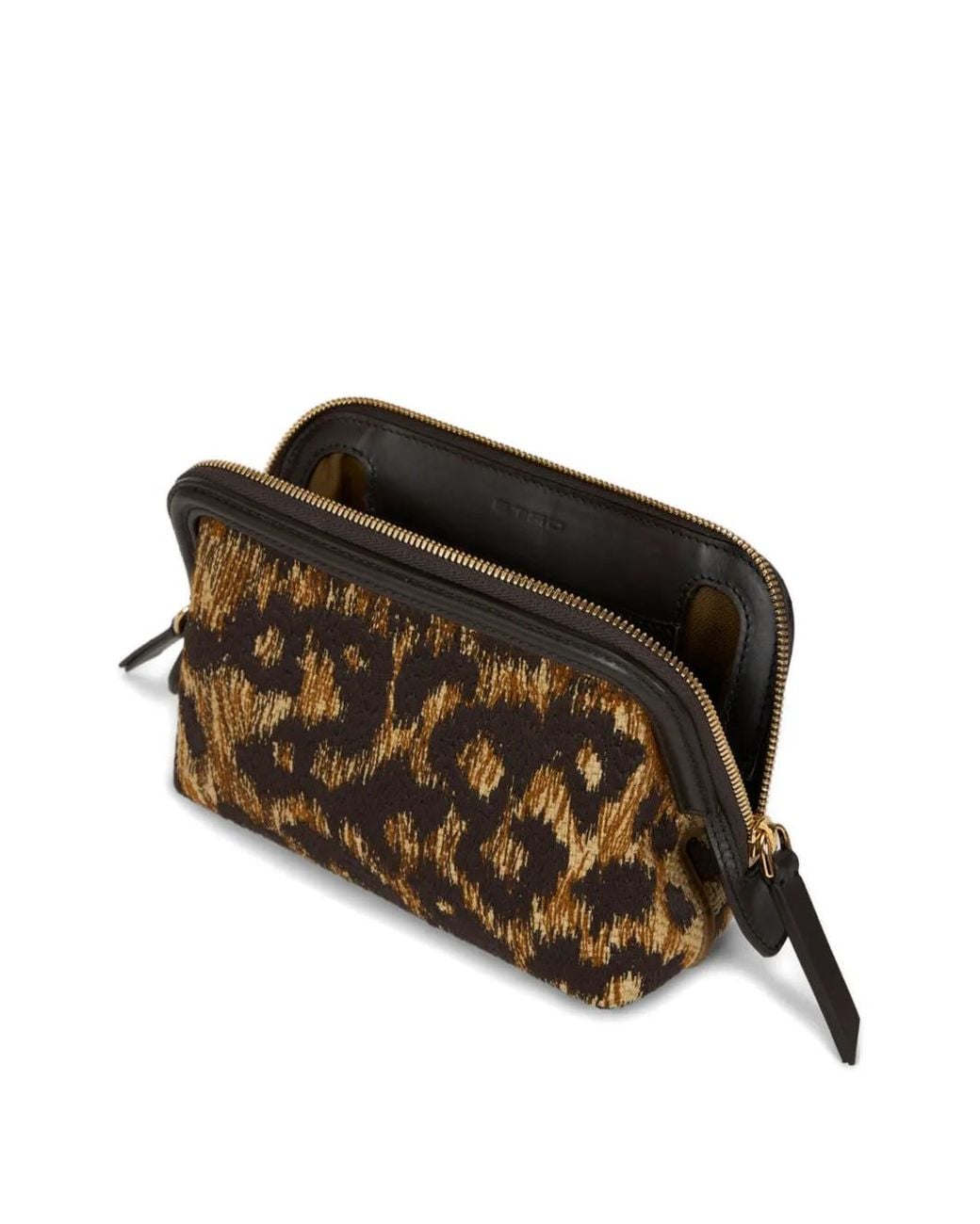 Etro Brown Raffia Doc Pouch With Animal Embroidery