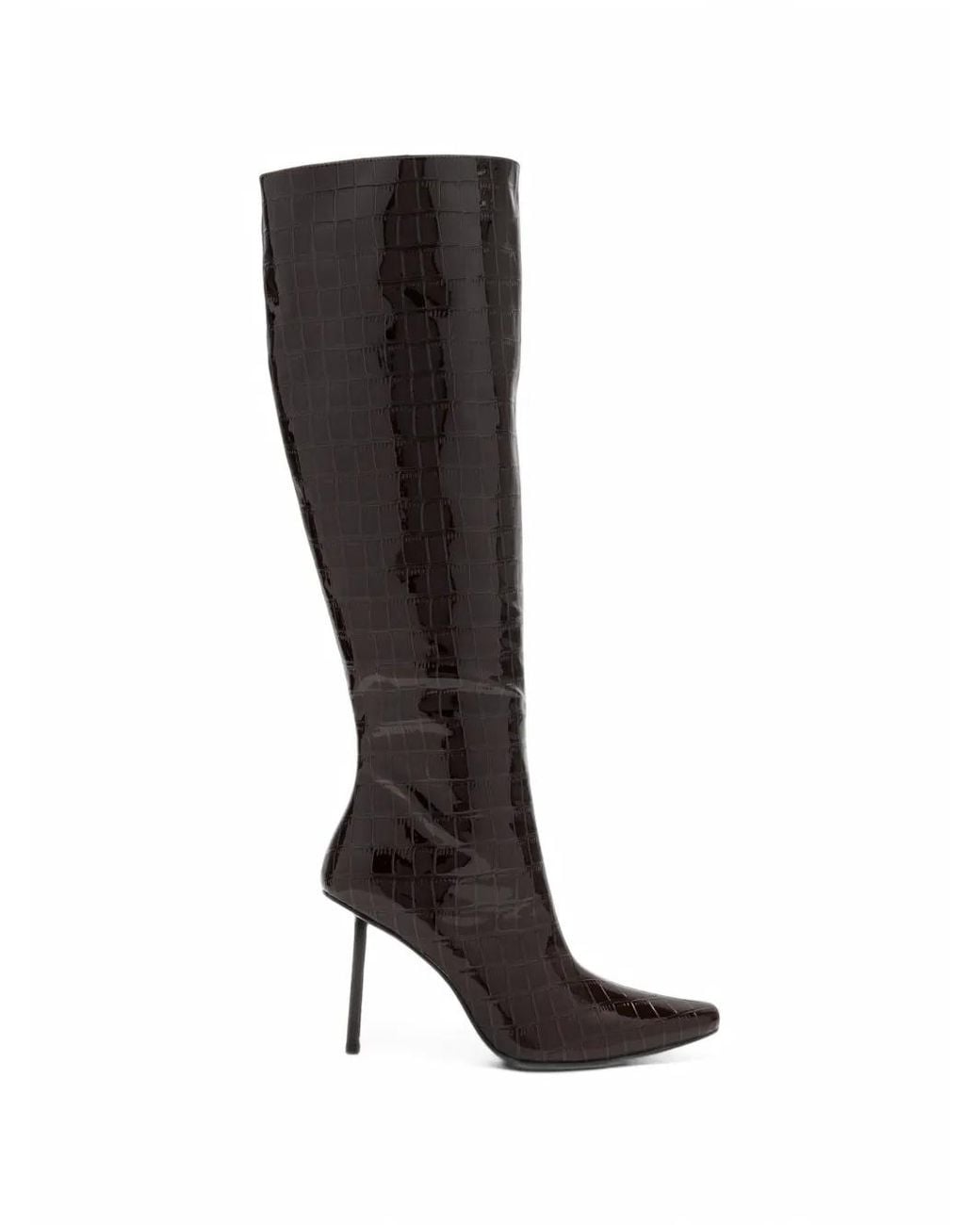 Femme LA Black Whistler Croc-Effect Patent Leather Boots
