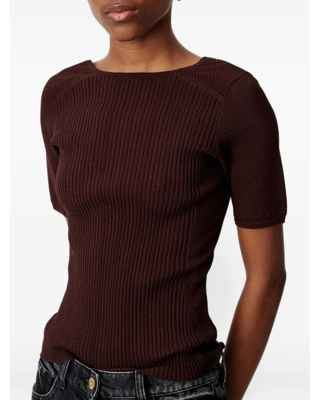 Sessun Red Limone Ribbed Open-Back T-Shirt