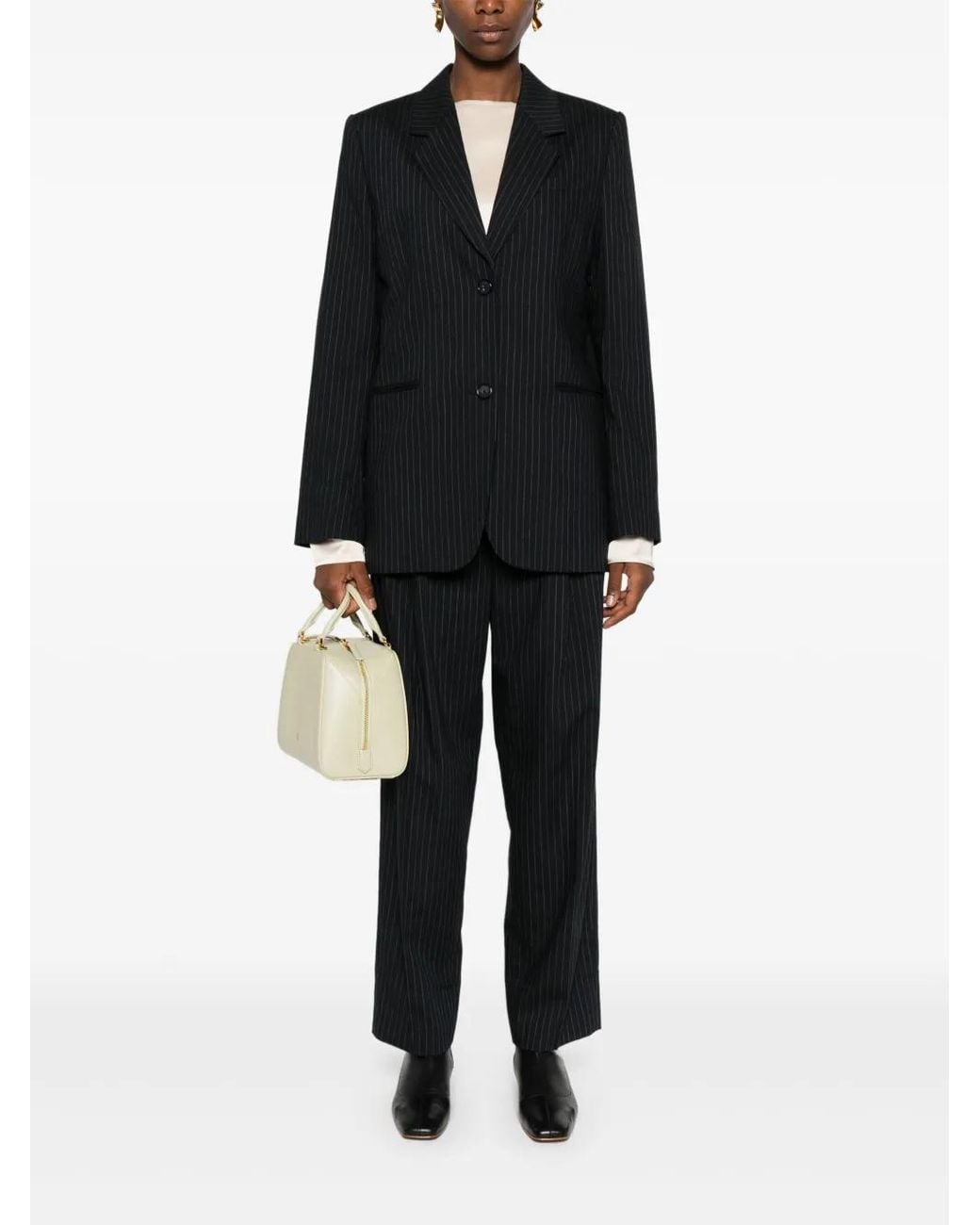 Totême  Black Pinstripe Wool-Blend Blazer