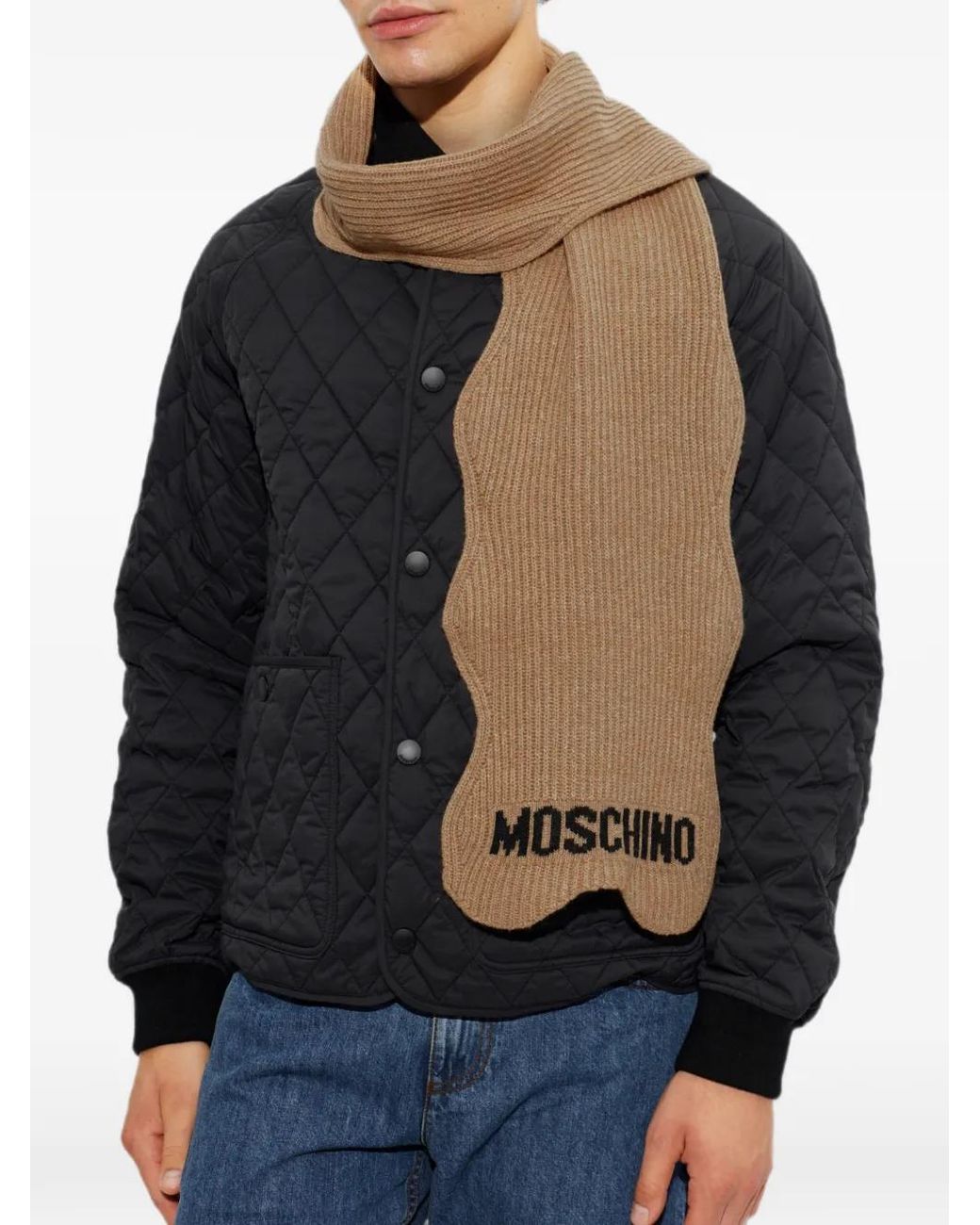 Moschino Brown Écharpe En Maille À Logo