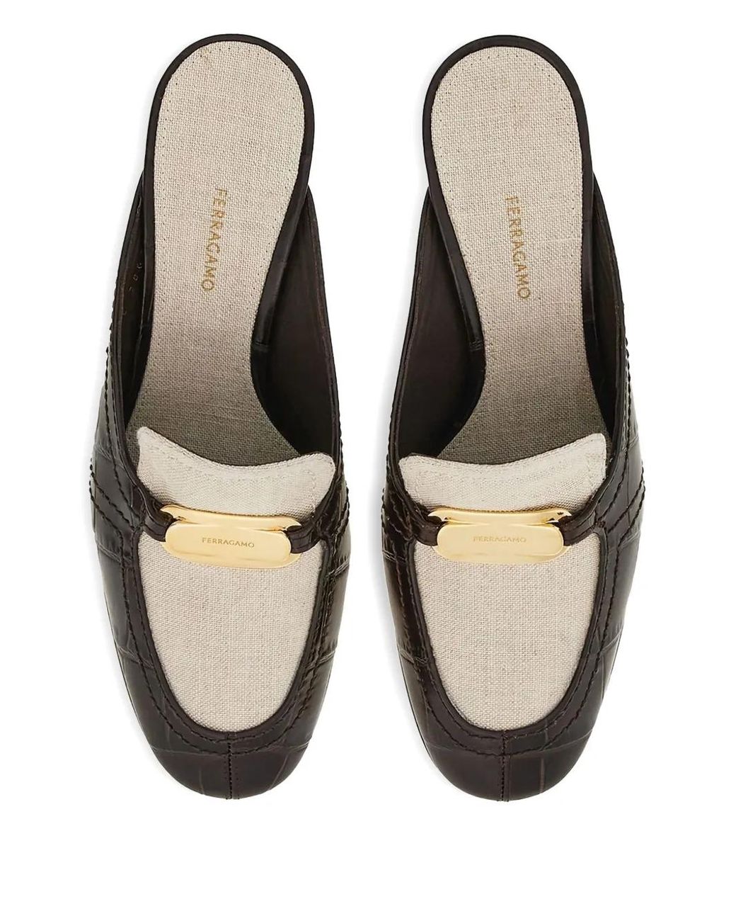 Ferragamo Natural Mules Mit Kroko-Effekt