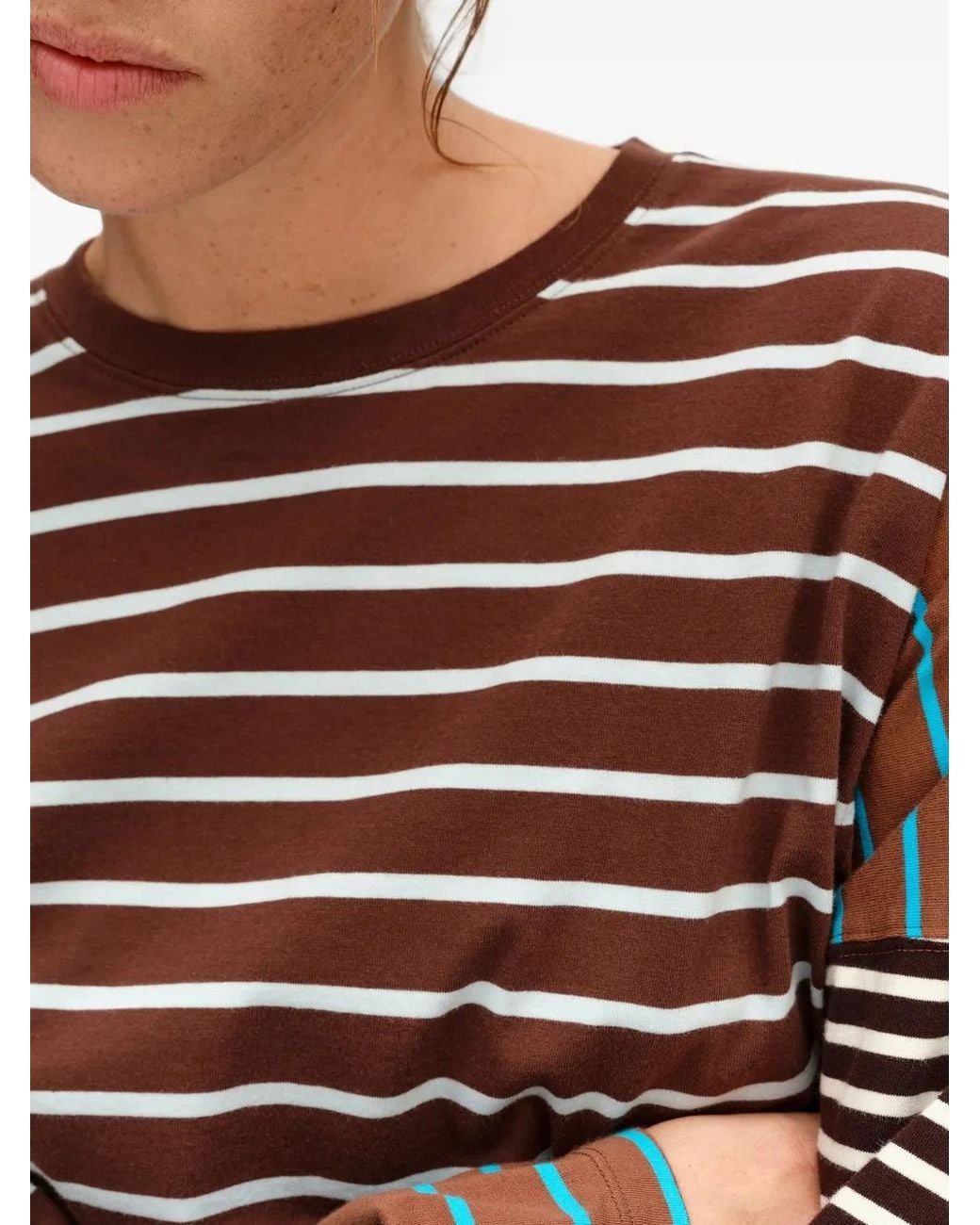 Bimba Y Lola Brown Multi-Striped Oversize T-Shirt