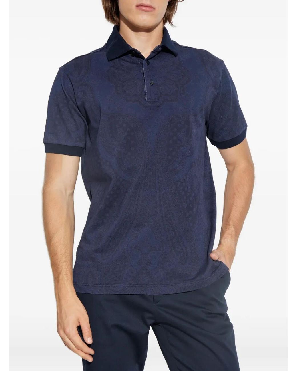 Etro Blue Patterned Polo for men