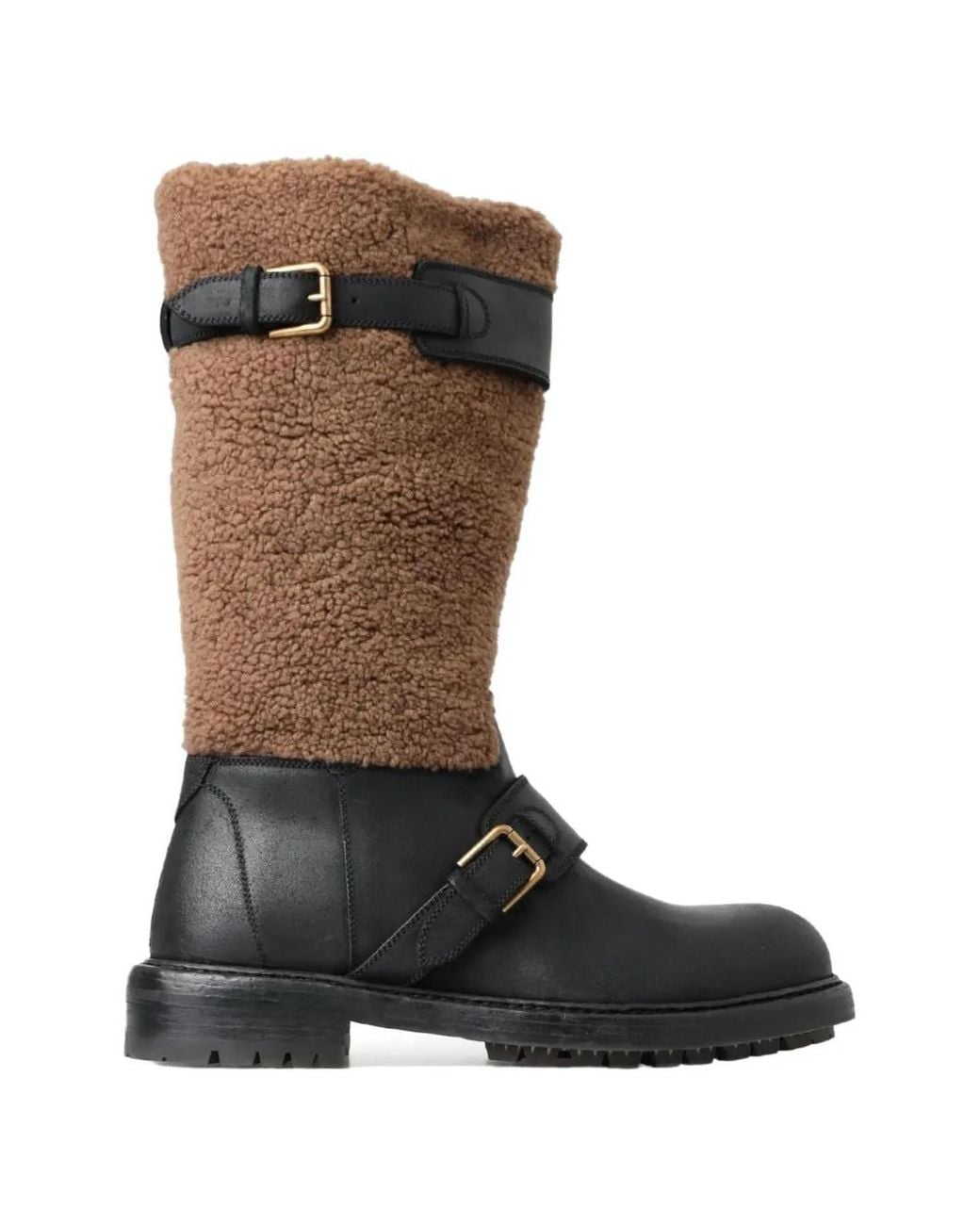 Dolce & Gabbana Black Shearling-Panel Buckle-Strap Boots for men