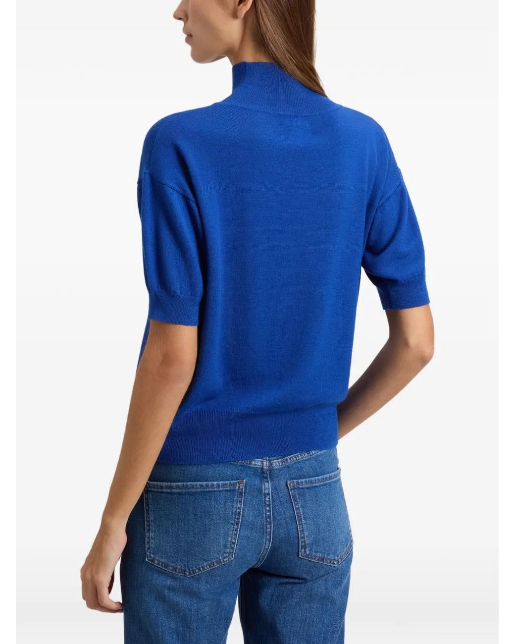 Woolrich Blue T-Shirt Manches Courtes À Col Montant