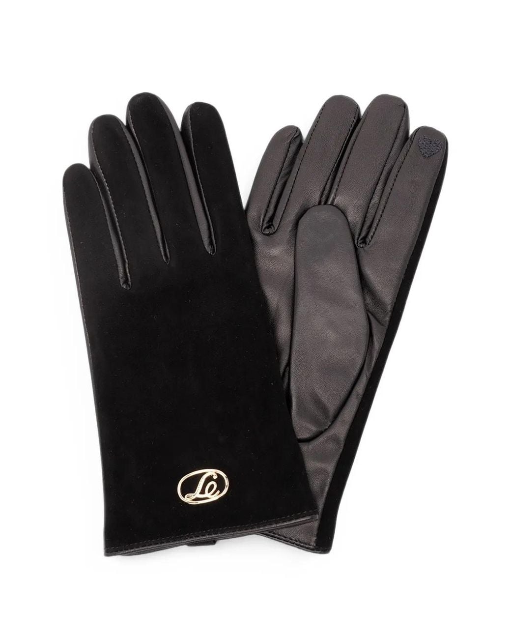Twinset Black Logo-Plaque Sheepskin Gloves