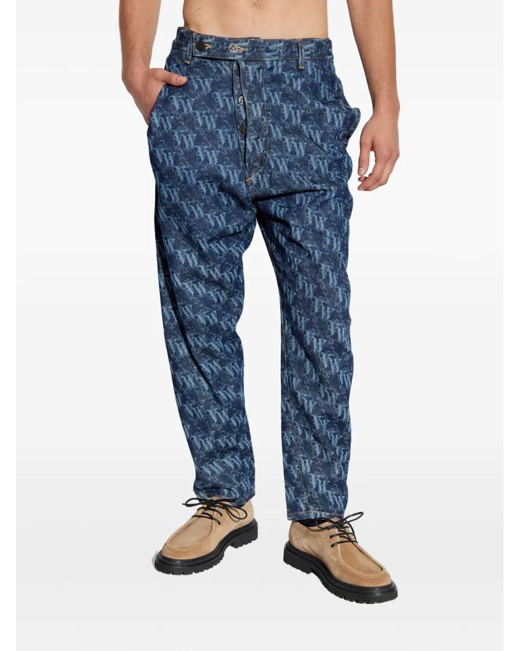 Vivienne Westwood Blue Monogram-Pattern Tapered Jeans