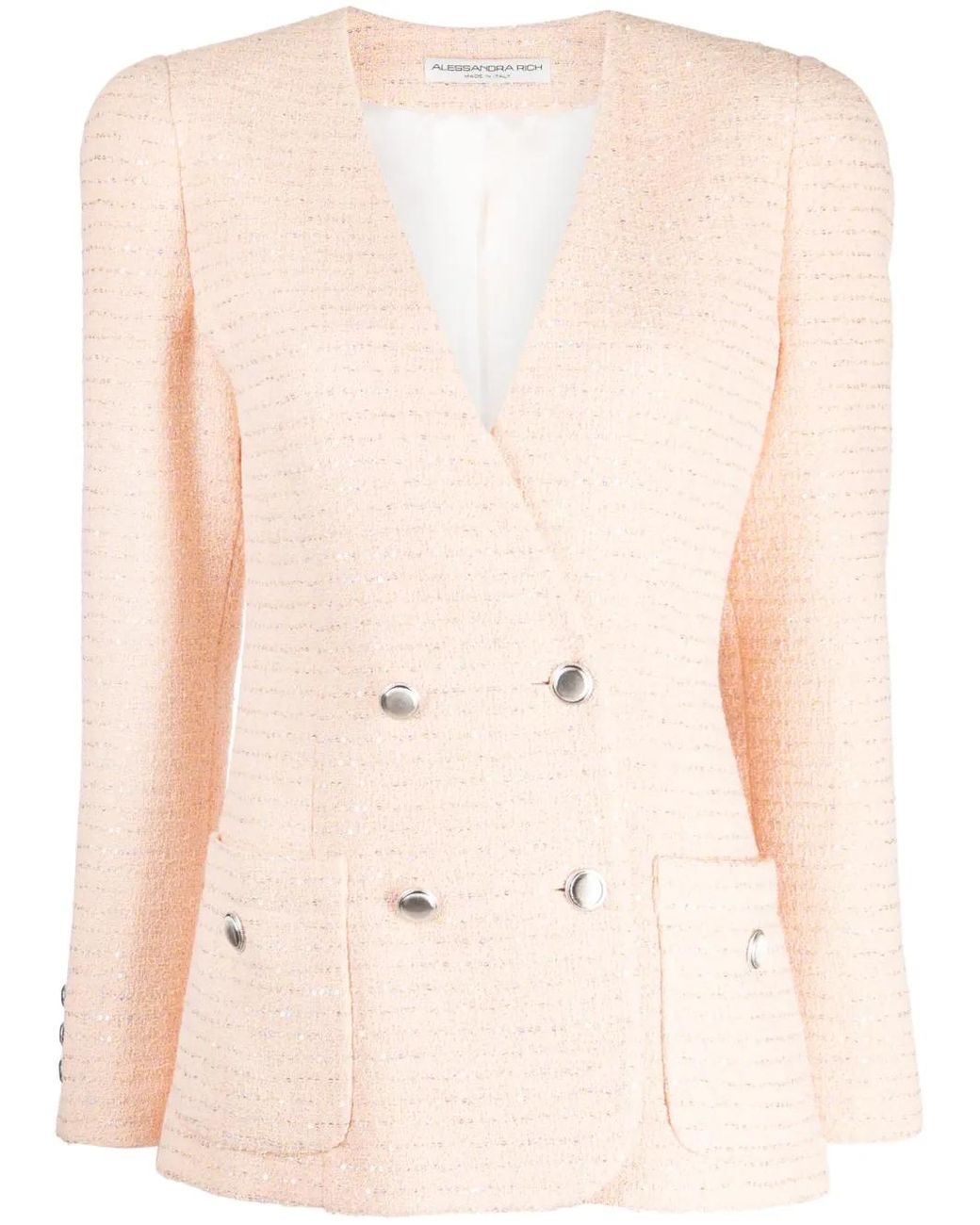 Alessandra Rich Natural Sequin-Embellished Tweed Blazer