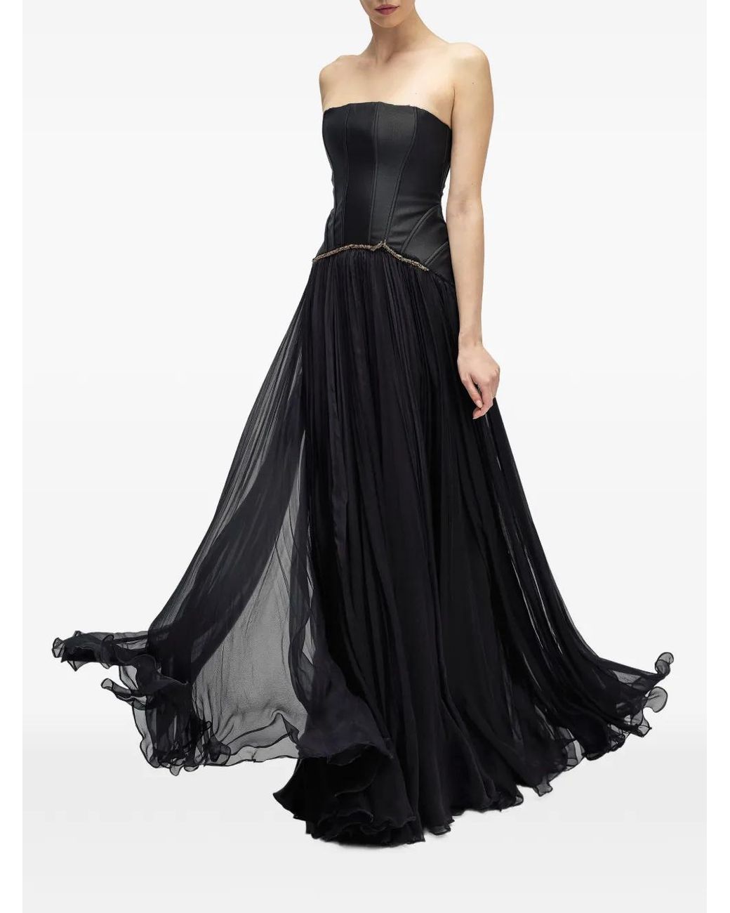 ARAFTU Black Strapless Embellished Gown