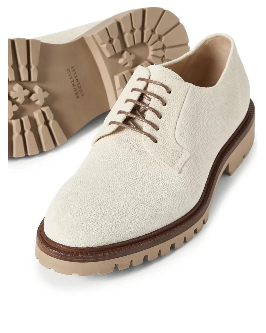 Brunello Cucinelli White Textured-Suede Derby Shoes for men
