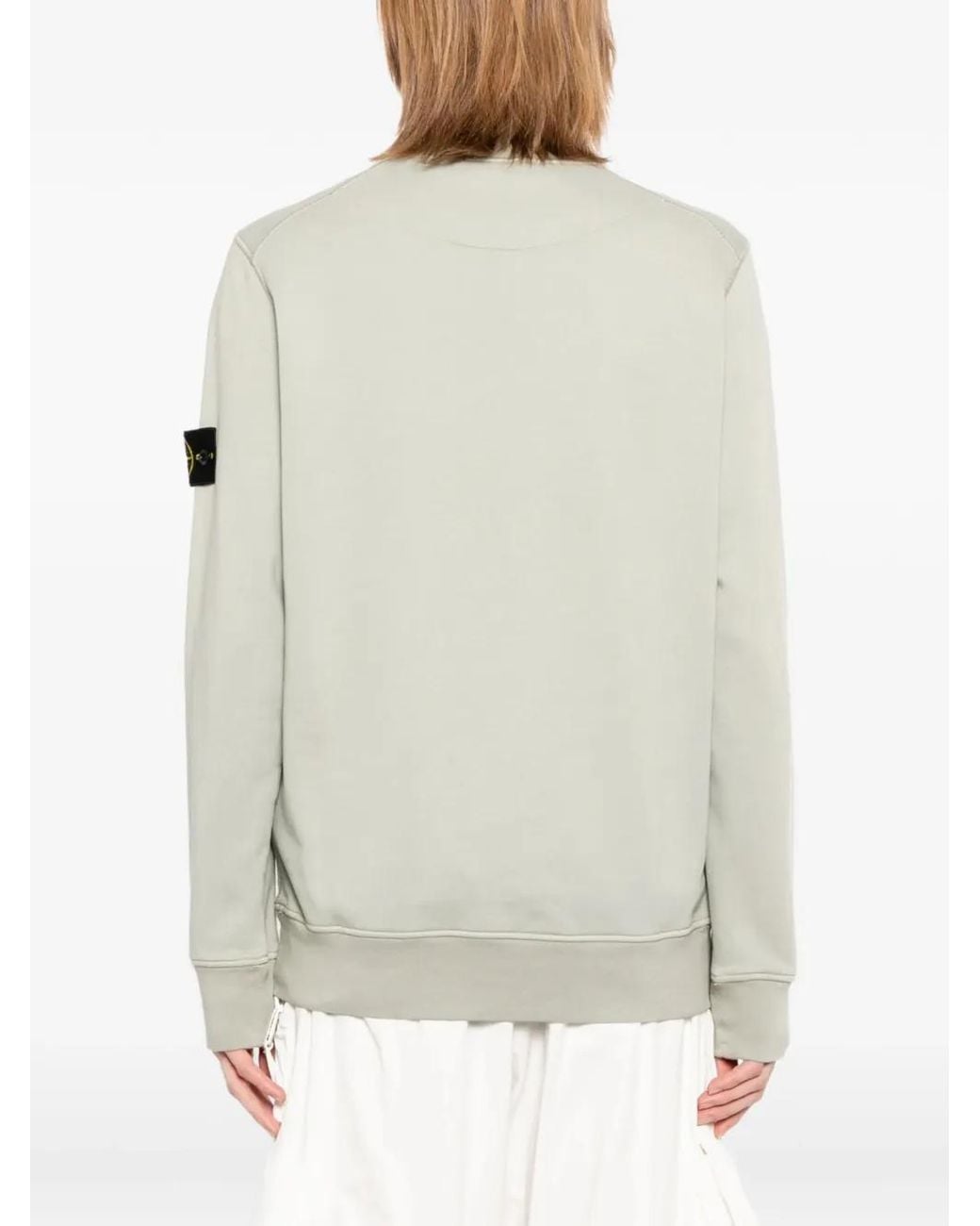 Stone Island White 6100060 Organic Cotton Fleece Regular-Fit Crewneck Sweatshirt With Raglan Sleeves for men