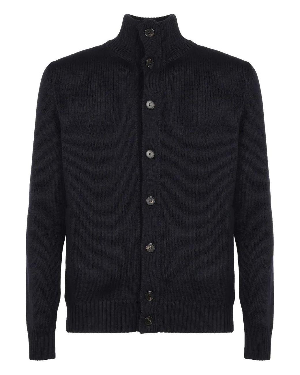 Slowear Blue High-Neck Button Cardigan for men