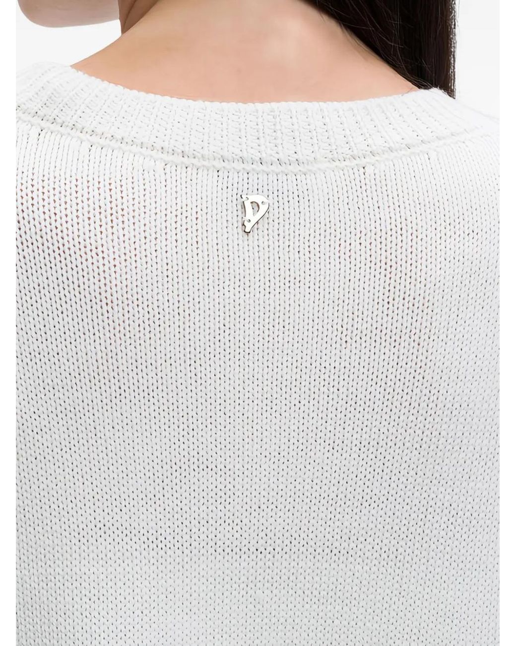 Dondup White Ribbed-Hem Sweater