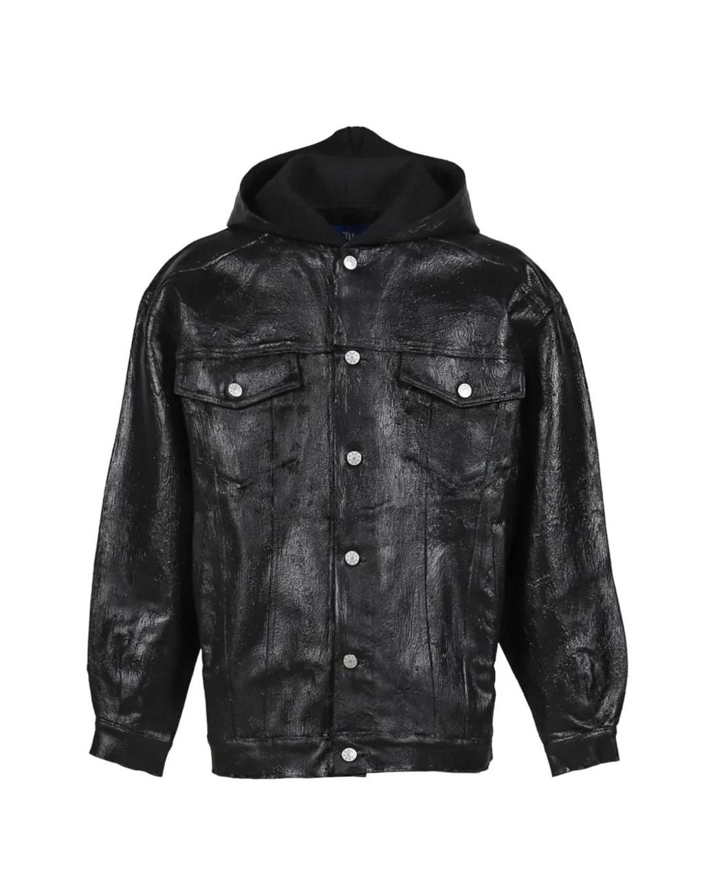 Marking Distance Black Hooded Button Jacket for men