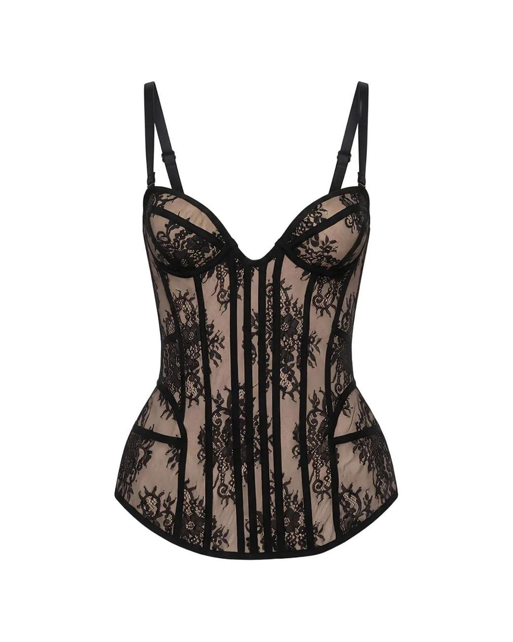 GIUSEPPE DI MORABITO Black Lace-Overlay Corset Top