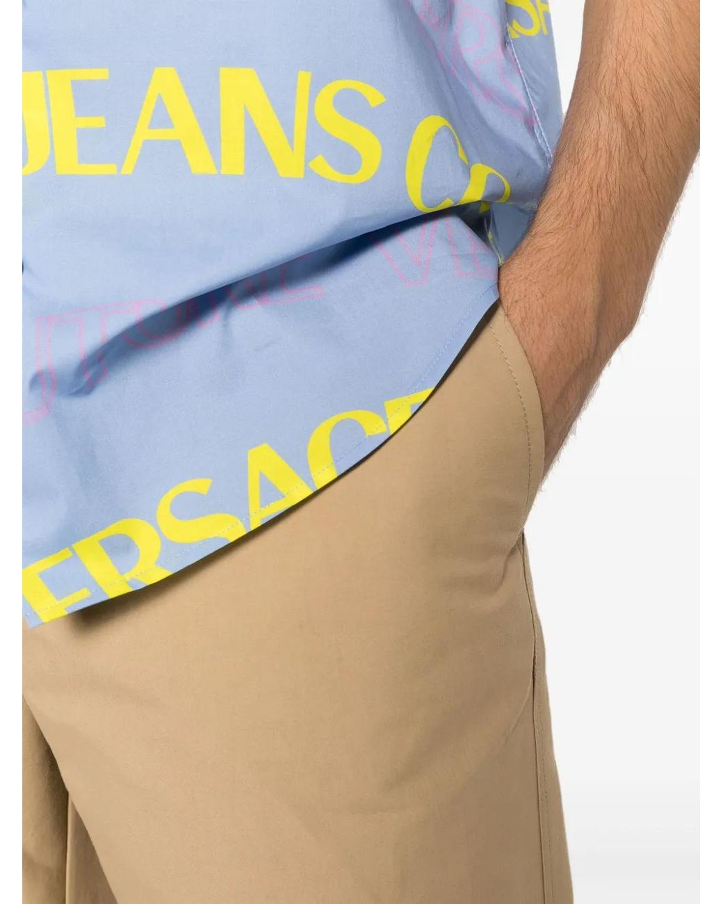 Versace Jeans Couture Natural Logo-Patch Straight-Leg Trousers for men