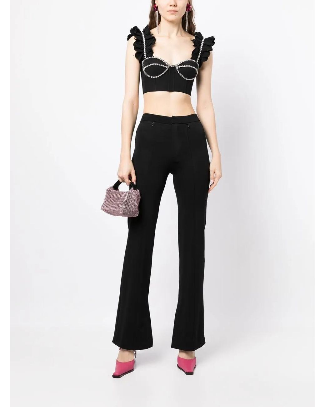 Area Black Crop Top With Crystals