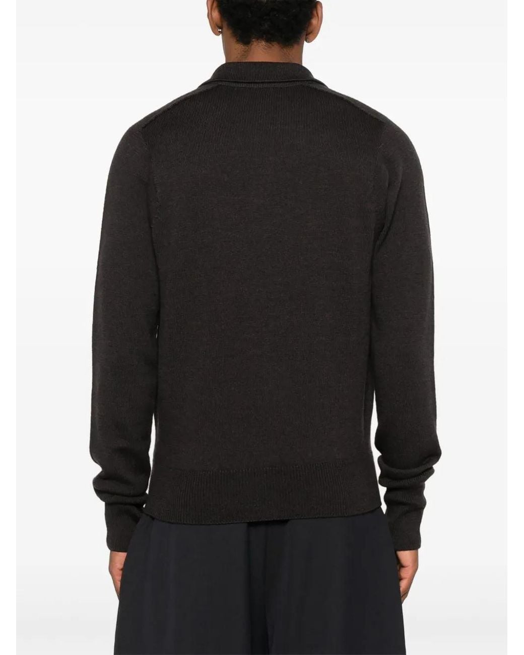 Studio Nicholson Black Sark Polo Two-Button Jumper