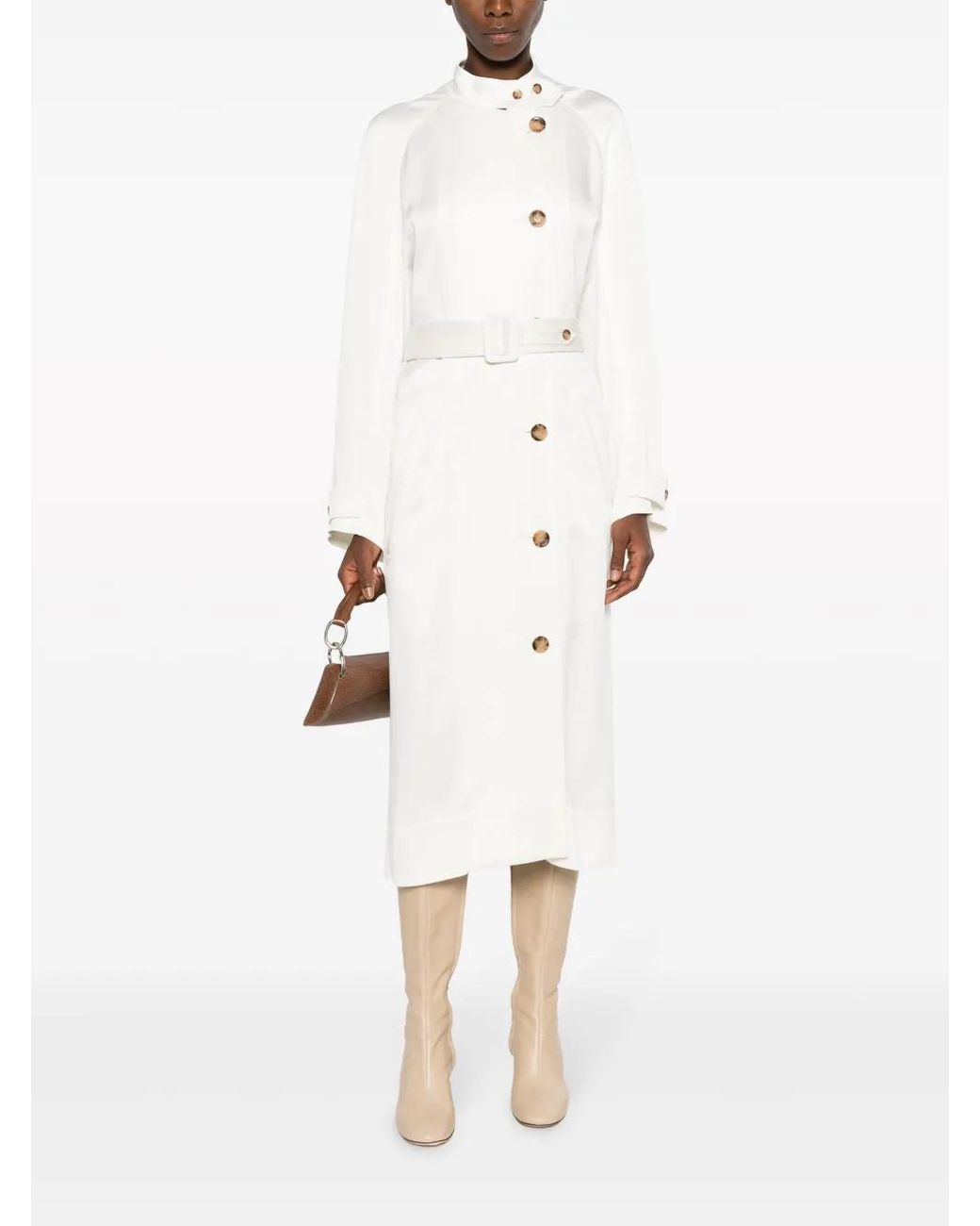10 Corso Como White Double-Breasted Belted Satin Coat