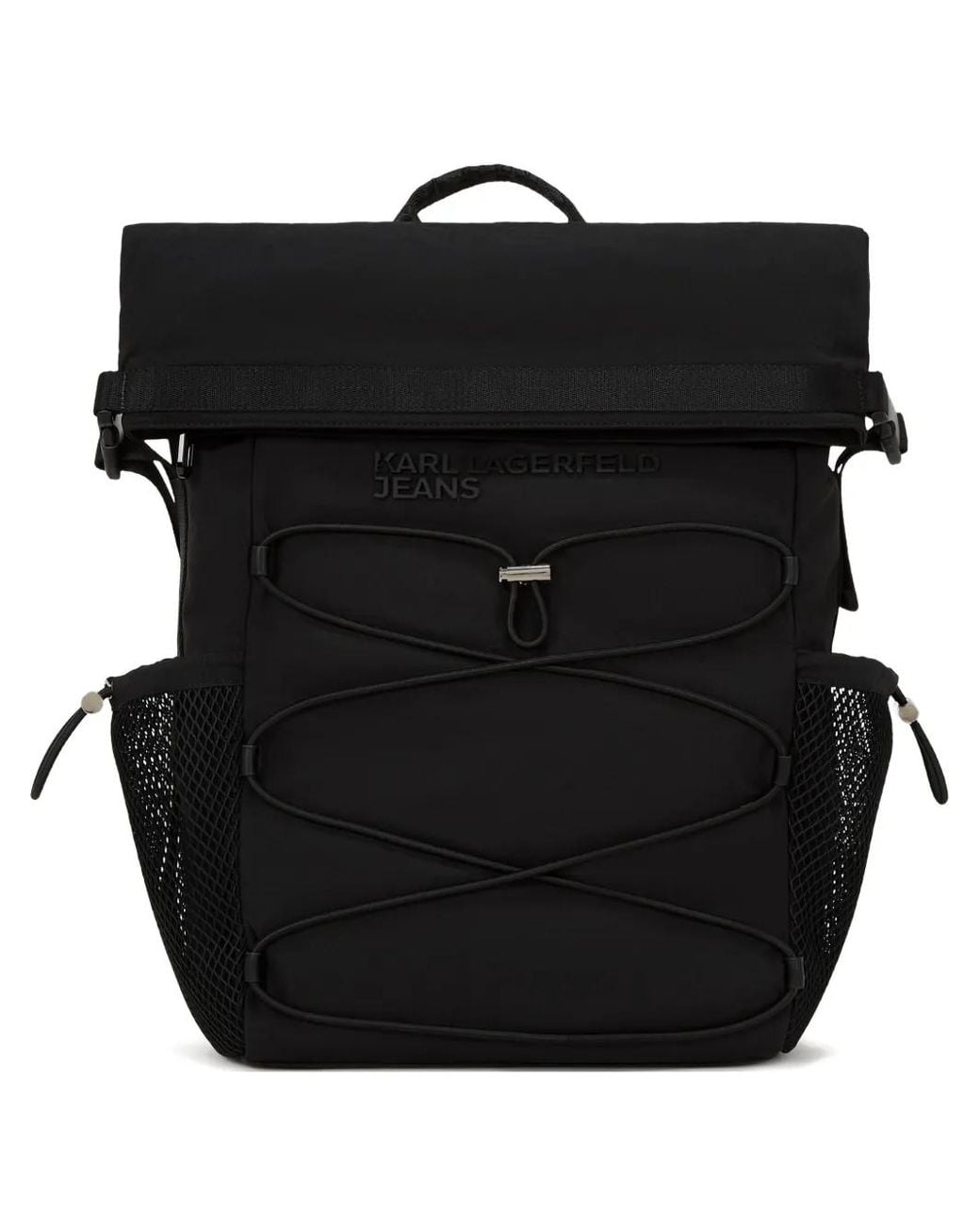 Karl Lagerfeld Black Utility Roll-Top Drawstring Backpack for men