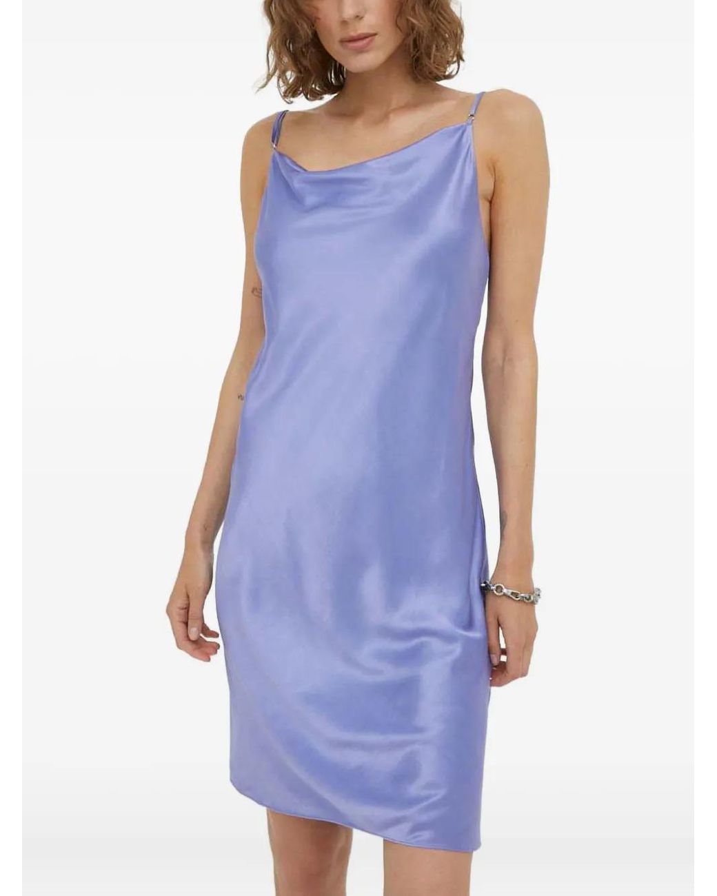 Samsøe & Samsøe Blue Spaghetti-Strap Cowl-Neck Mini Dress