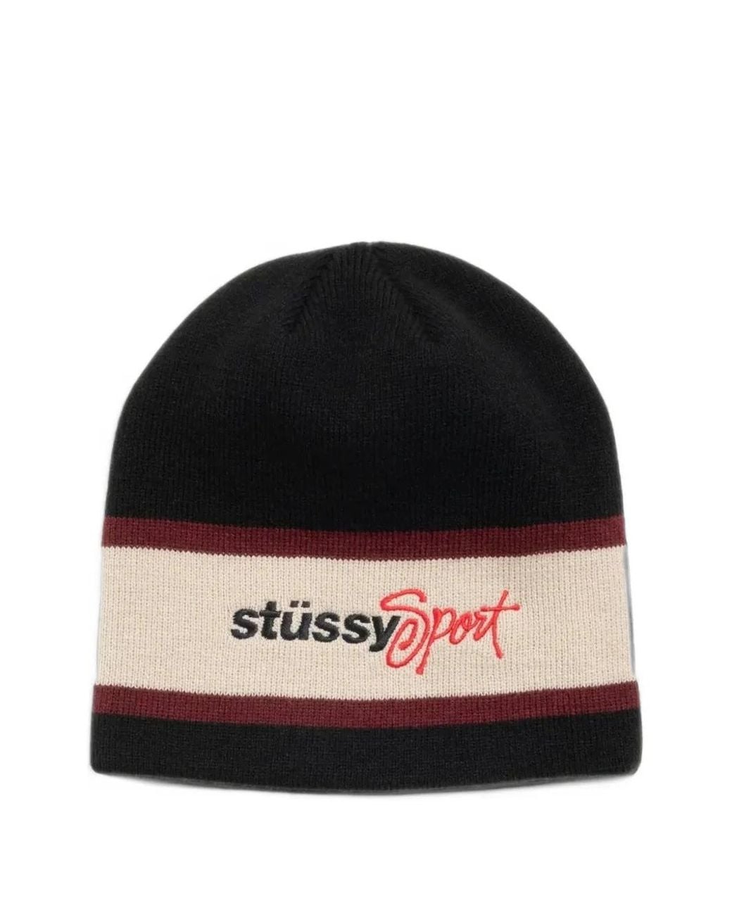 Stussy Black Sport Stripe Beanie Hat