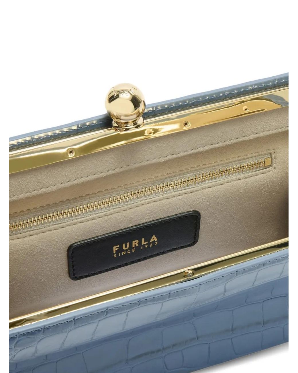 Furla Blue Alba Crocodile-Texture Clutch