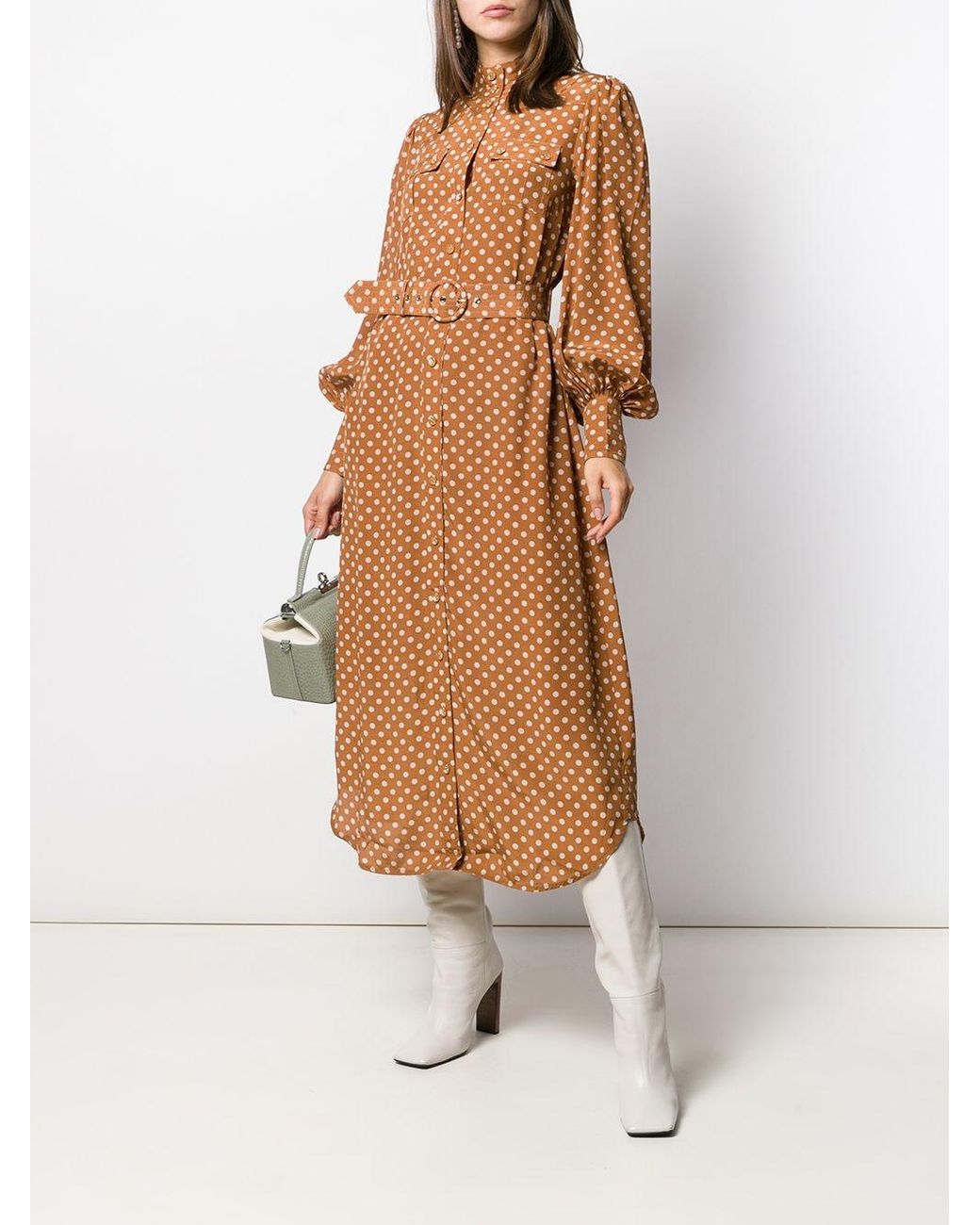 Zimmermann Polka-dot Print Silk Dress in Brown | Lyst UK