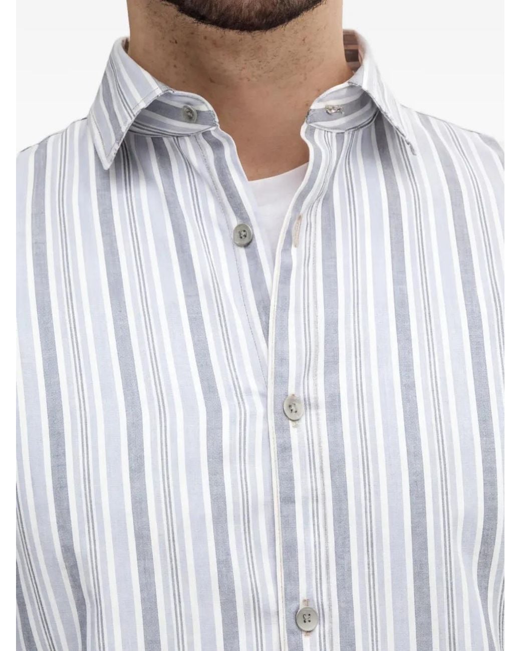 Guess White Vertical-Stripe Long-Sleeve Shirt for men