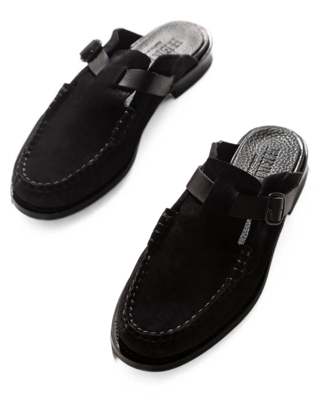 Hereu Black Buckle-Strap Suede Mules for men