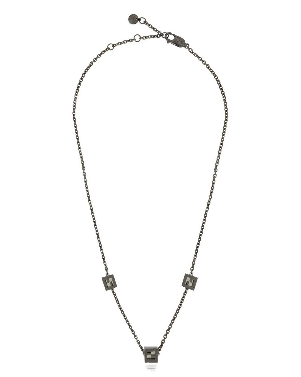 Fendi Blue Logo Square-Pendant Necklace for men