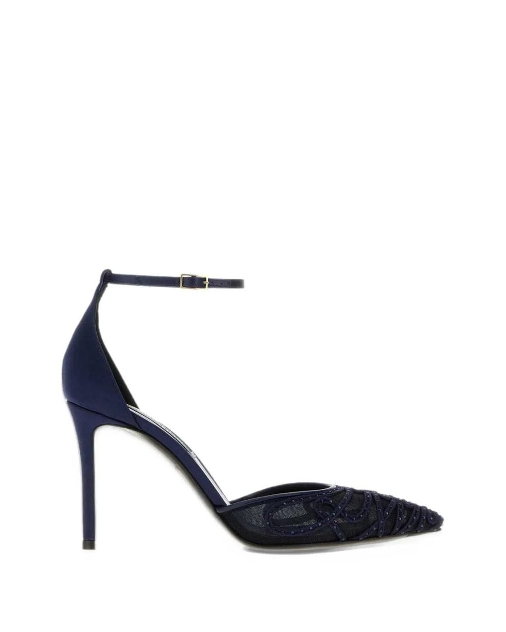 Giorgio Armani Blue Satin Mesh-Panel Pumps